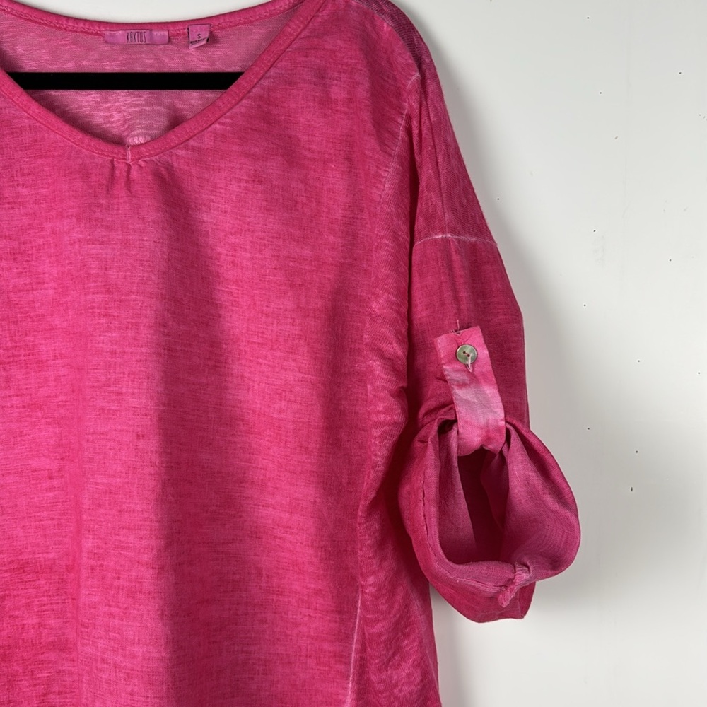 PINK LONG SLEEVES 100% LINEN MADE IN ITALY TOP SLEEVES CAN BE ROLED UP EUC - Picture 5 of 8